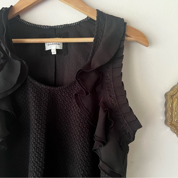 ANTHROPOLOGIE DELETTA ruffle sleeve tank top Black Women’s SIZE‎ MEDIUM chic - Picture 8 of 10